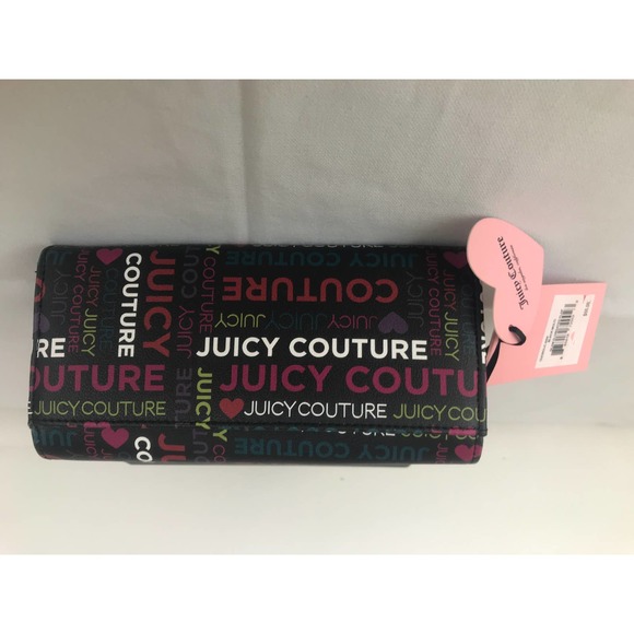 Juicy Couture Women's Wallet Clutch Black Logo Pattern New - Picture 6 of 8
